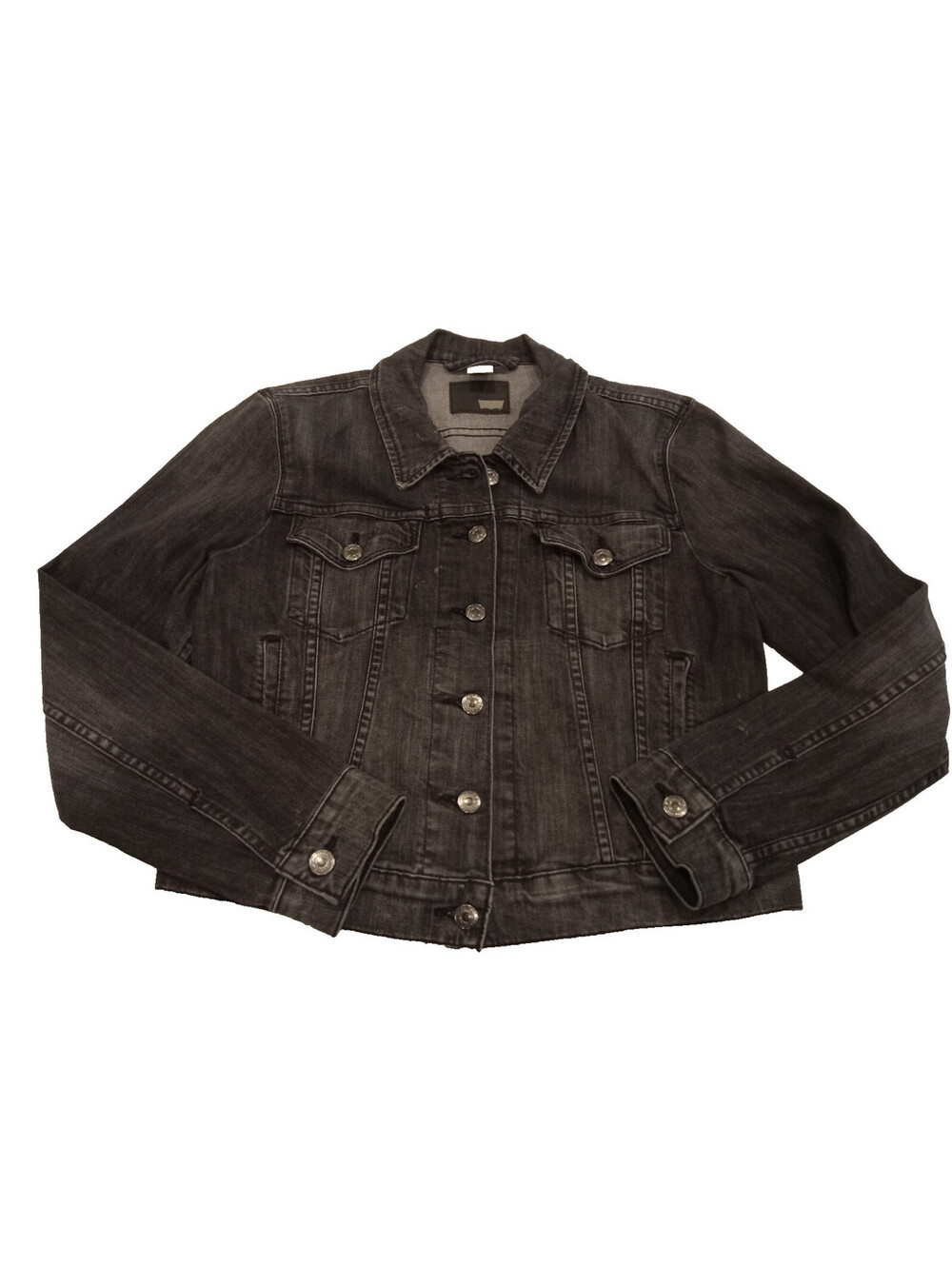 Levi’s Trucker Jacket Women's Large Washed Black Denim Biker Button Flap L